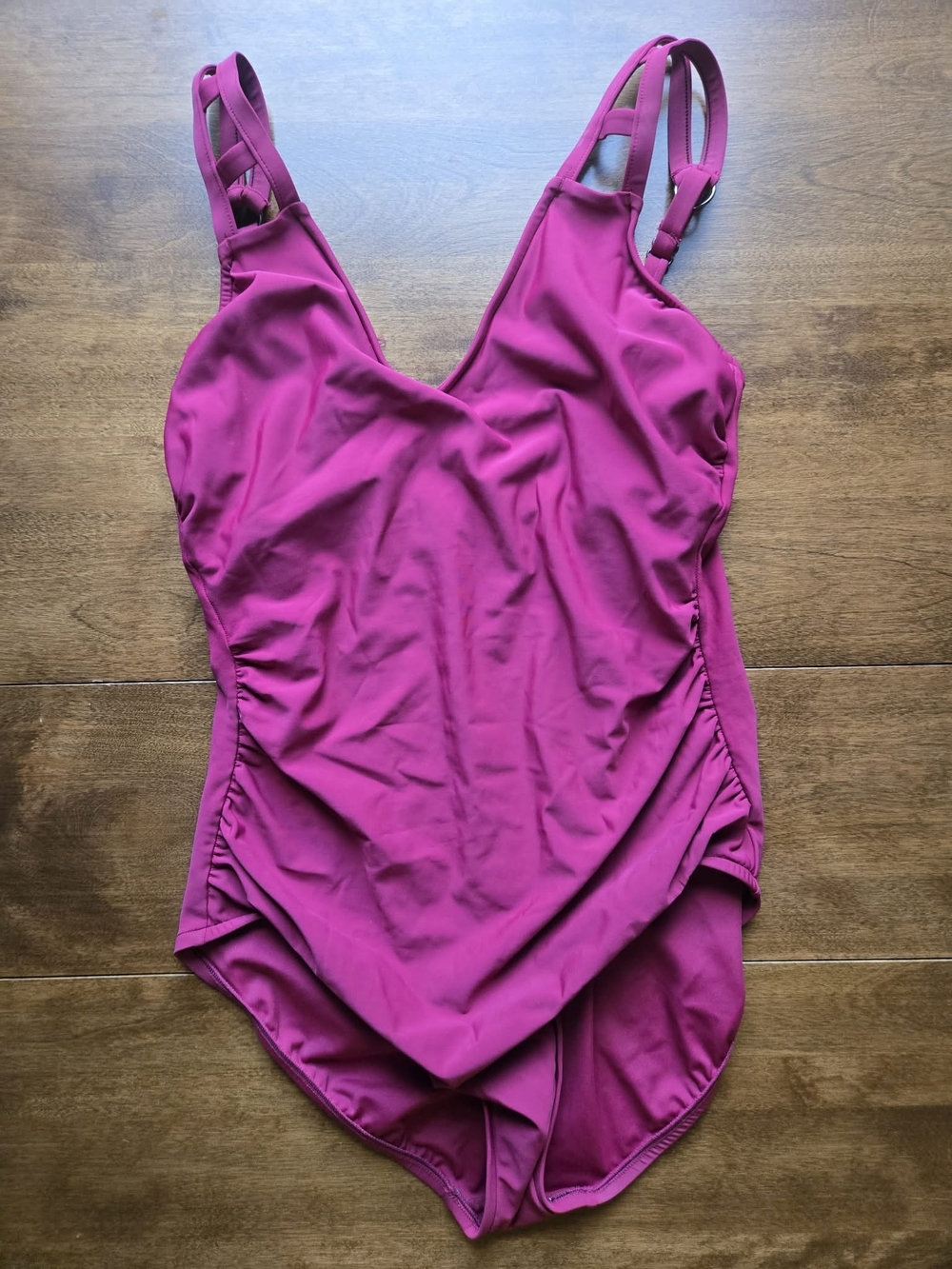 Aqua Green Magenta One Piece Swimsuit Ruched Tummy Control Size Large